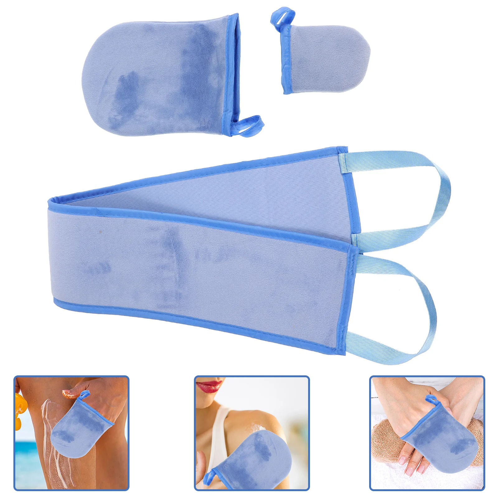 1 set Self Tanning Back Applicator Lotion Sunscreen Flocking Mitt Adult Safe Even Application