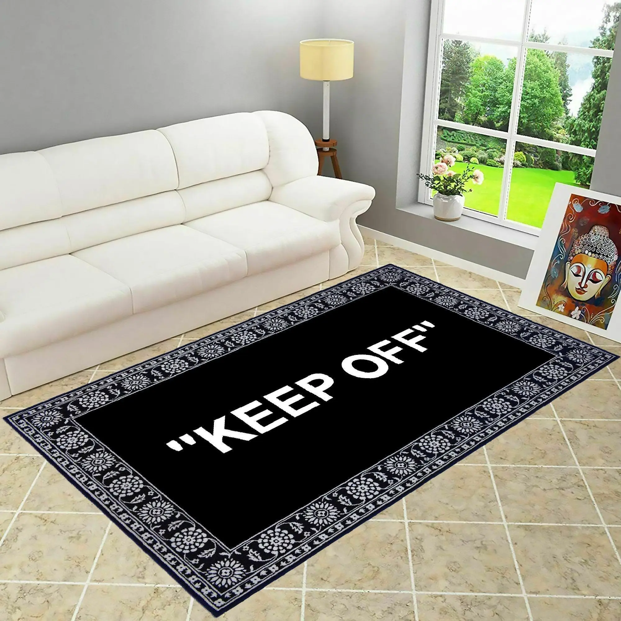 

White Lace Black Retro Keep Off Rug Gray Patterned Keep off Home Decor Modern Custom Carpet Fashion Decor Cool Rug Gifts