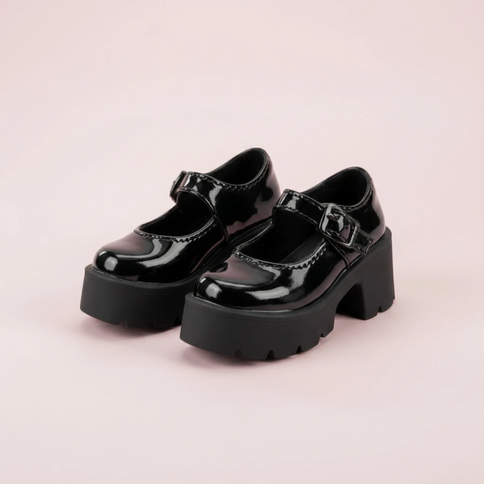 JK School Shoes Chunky Heel Platform Doll Shoes Rounded Toe Realistic Details