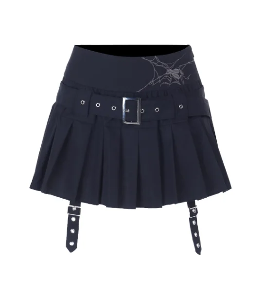 サブカルチャーカレッジセクシーなプリントハイウエストプリーツスカート個性女の子ハロウィンファッション多用途Aラインパンクショートスカート