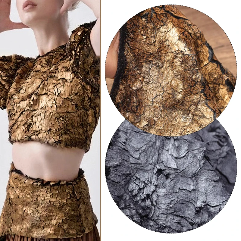 50x145cm Rissiges Metallic-Kunstleder mit Fell- und Wolltextur für Mäntel, Kleidung, Designer-Schals, Taschen, DIY-Plüsch für Bekleidung – Detail 2