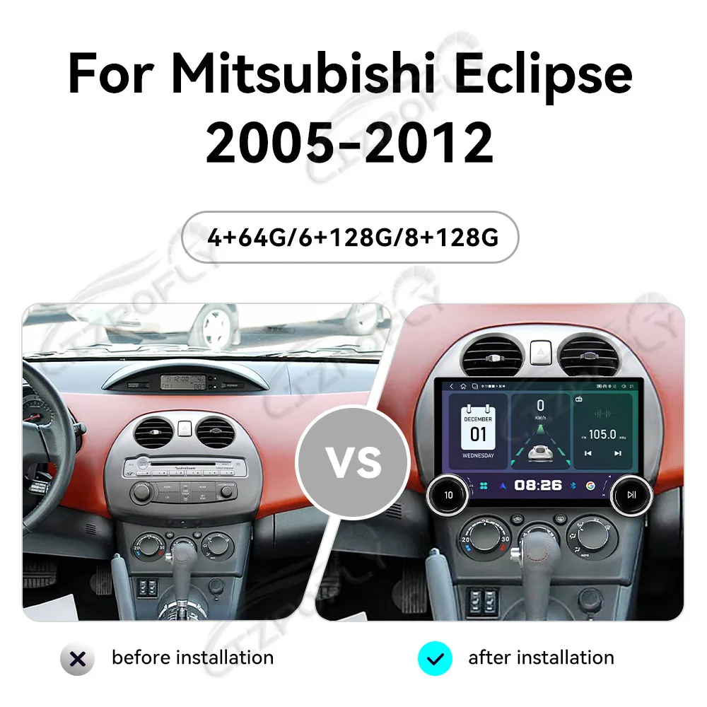 Radio para Auto Lizpofly Actualizada de 11.5 Pulgadas para Mitsubishi Eclipse 2005-2012 con Carplay Inalámbrico y Android Auto, Pantalla Táctil, Navegación GPS