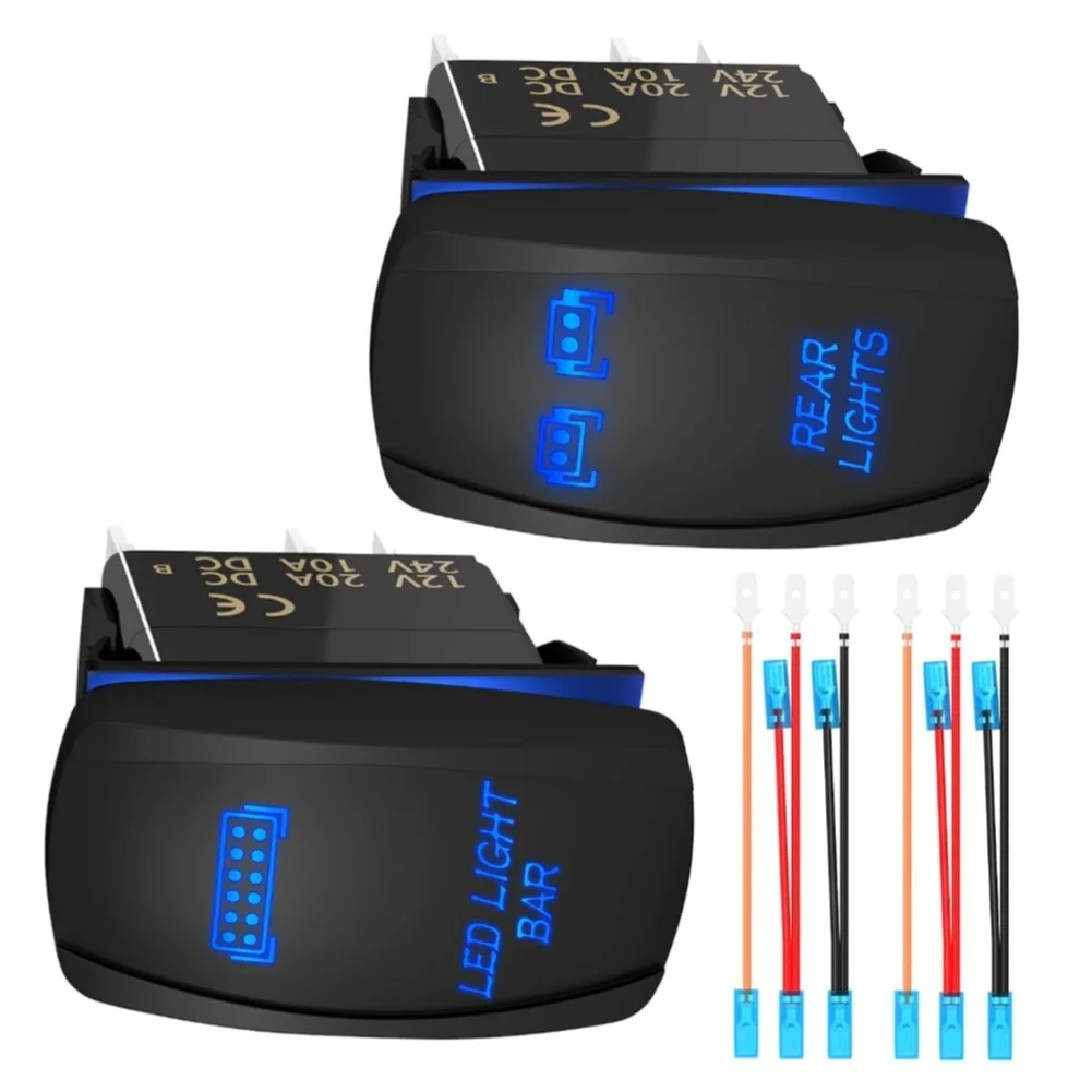 2Pcs 5PIN SPST Rocker Switches With Jumper-Wires Set On/Off Toggle-Switches For Trucks Boats 12V 24V