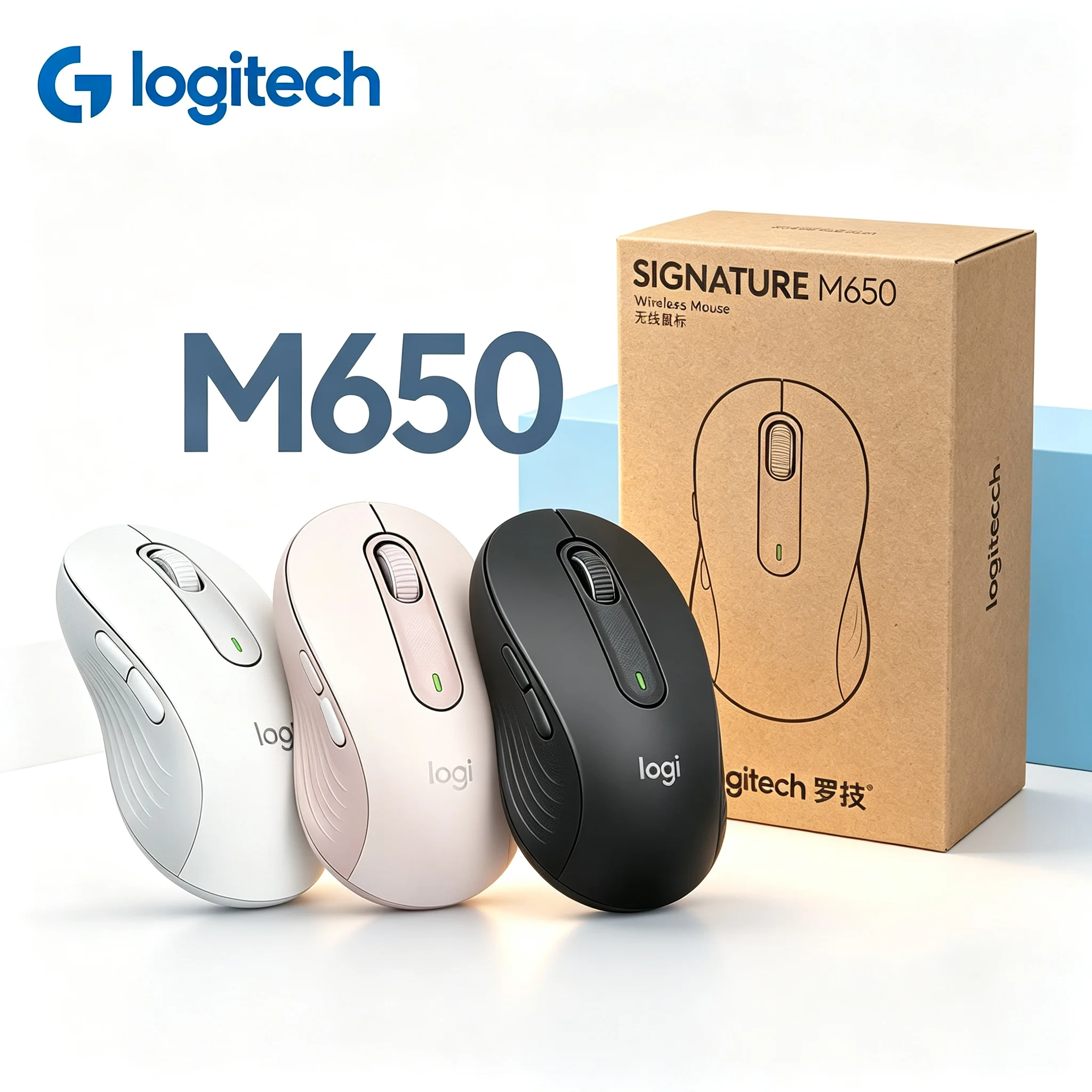 Logitech Signature M650 Wireless Bluetooth Mouse, Silent Click 4000DPI 5 Programmable Buttons SmartWheel Scroll Ergonomic Office