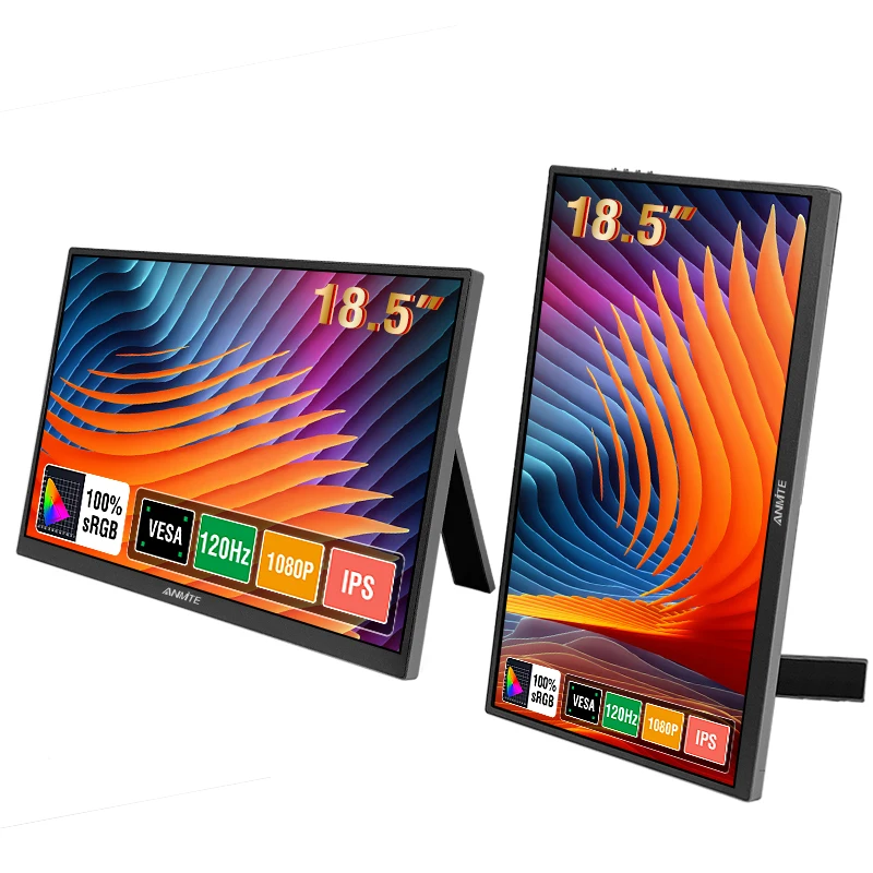 شاشة Anmite محمولة مقاس 18.5 بوصة 120 هرتز RGB100% مع فتحة VESA وحامل خلفي للكمبيوتر المحمول شاشة ممتدة ADS-IPS HDR #4