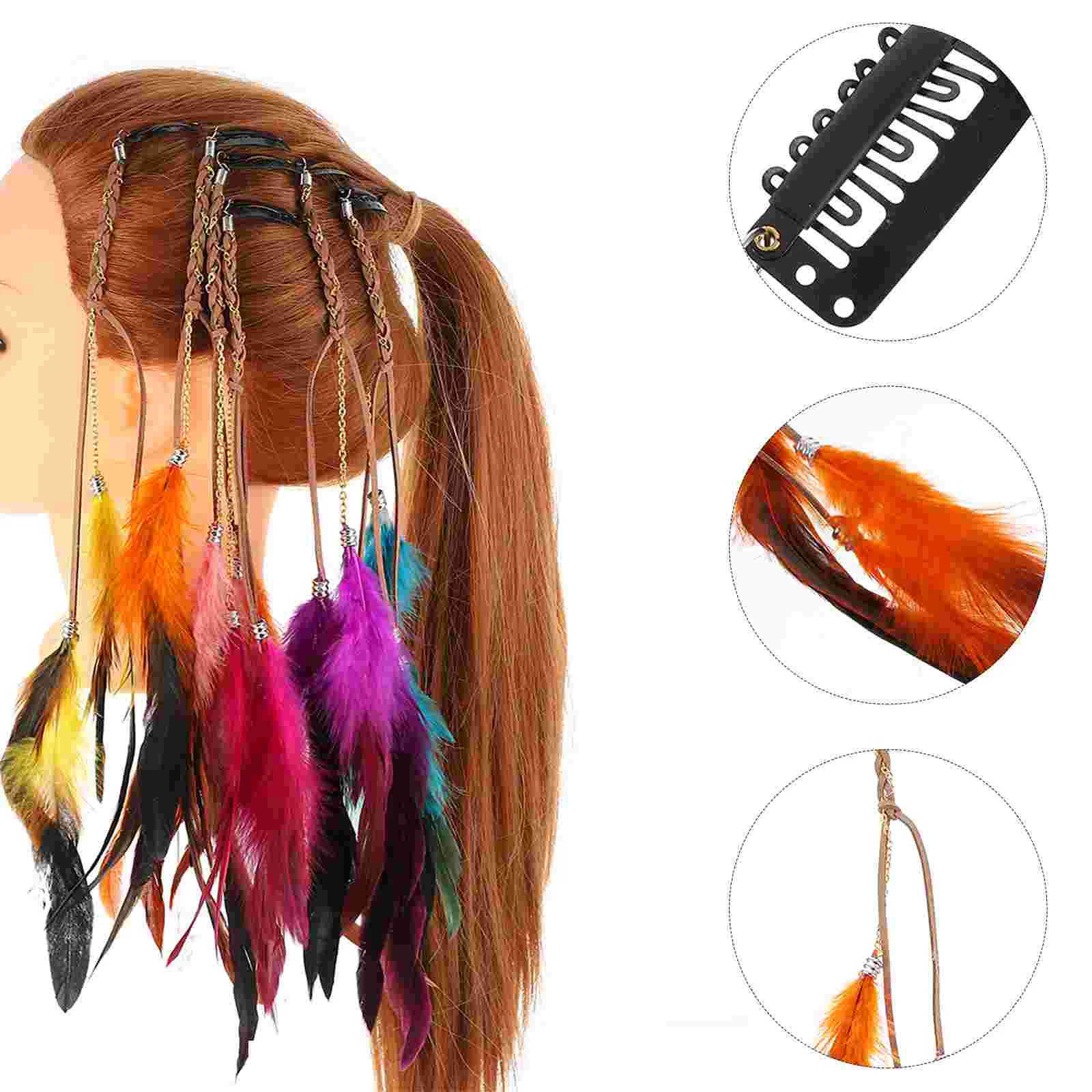 

6 Pcs Feather Hairpin Barrettes Tassel Decoration Headdress Bohemian Headwear Animal Handmade Accessories