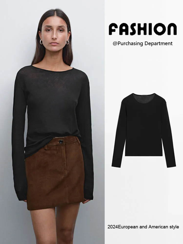 

Spring New Arrival Women's T-irt Lightweight Skin-friendly round Ne Long Sve Commute Sle Casual Faion Top