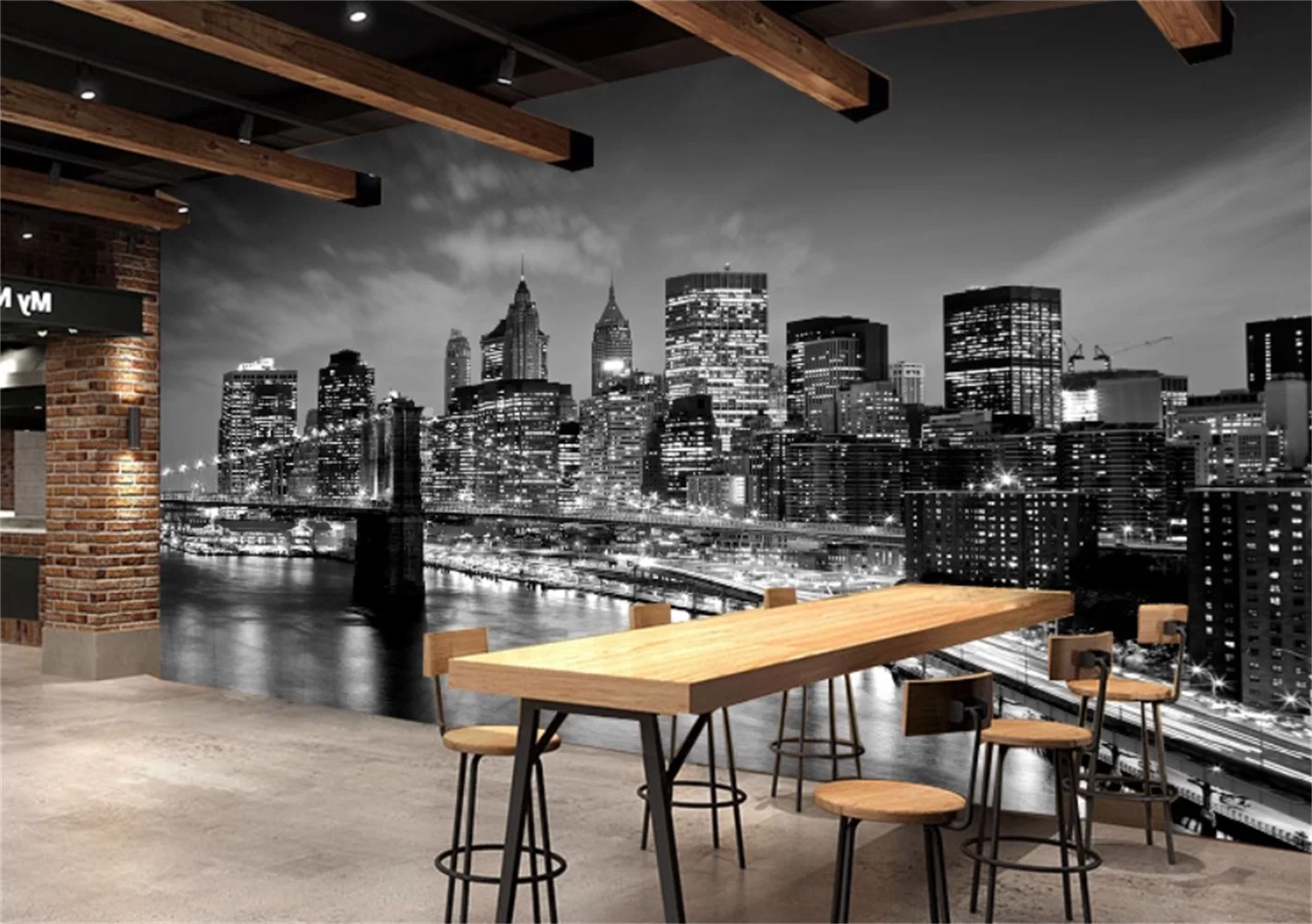 Customized night view mural background wall paper European black and white urban architecture minimalist living room wallpaper