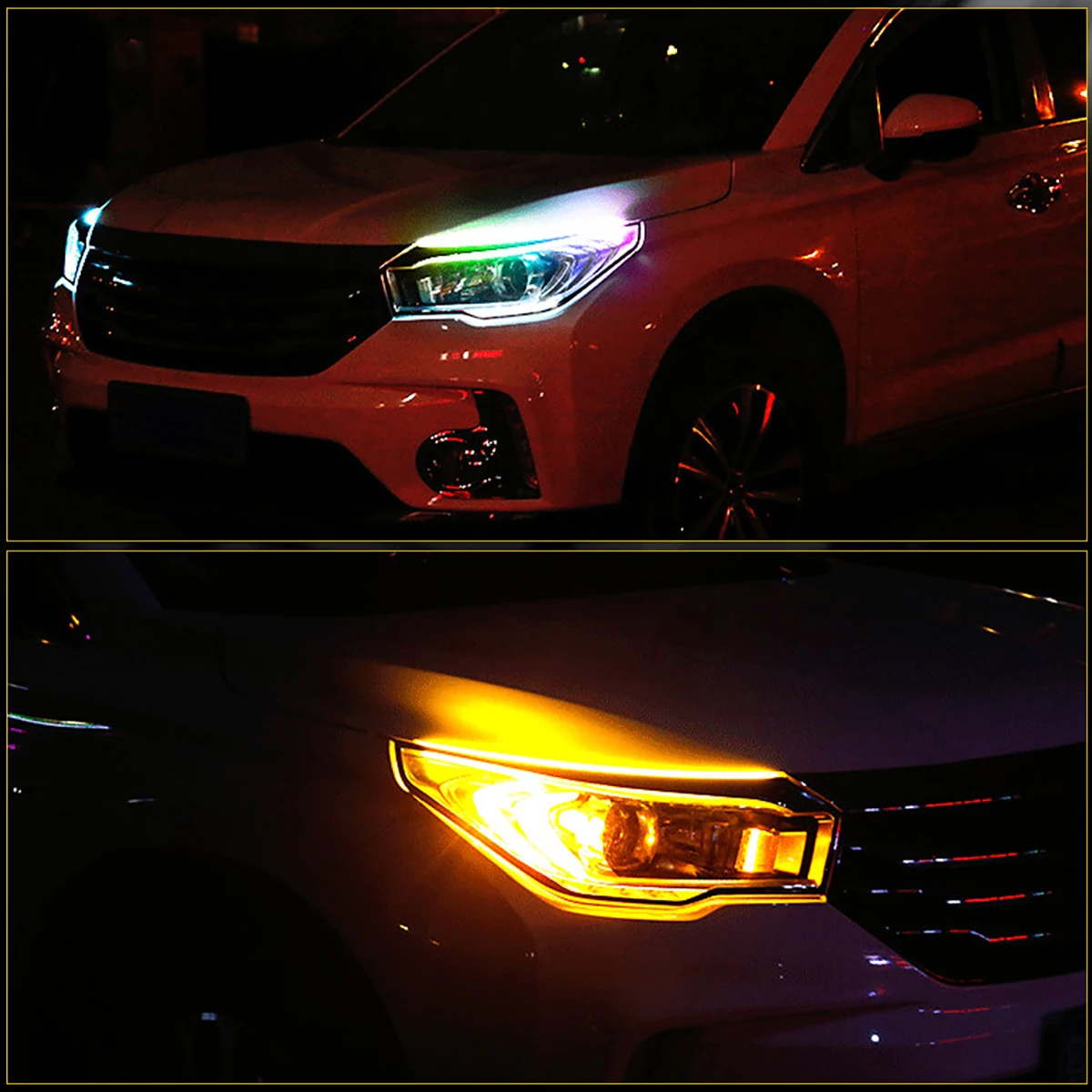 2pcs DRL Car LED Daytime Running Light APP Control Flexible RGB Symphony Flowing Turn Signal Strip Headlight Decorative Lamp 12V