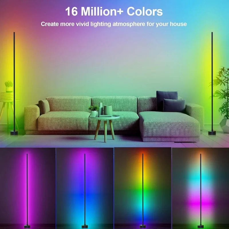 Corner Floor Lamp - Smart RGB LED Corner Lamp with App and Remote Control, 16 Million Colors & 68+ Scene, Music Sync