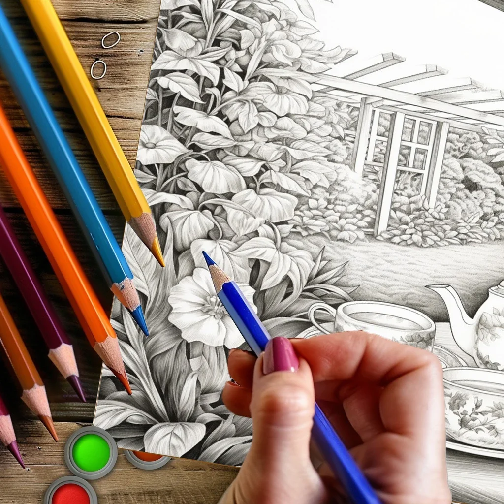 Tea In The Gardens Coloring Book for Adults, Beautiful Colouring Drawing Pages, Birthday Gift & Back to School Art Supplies view 6