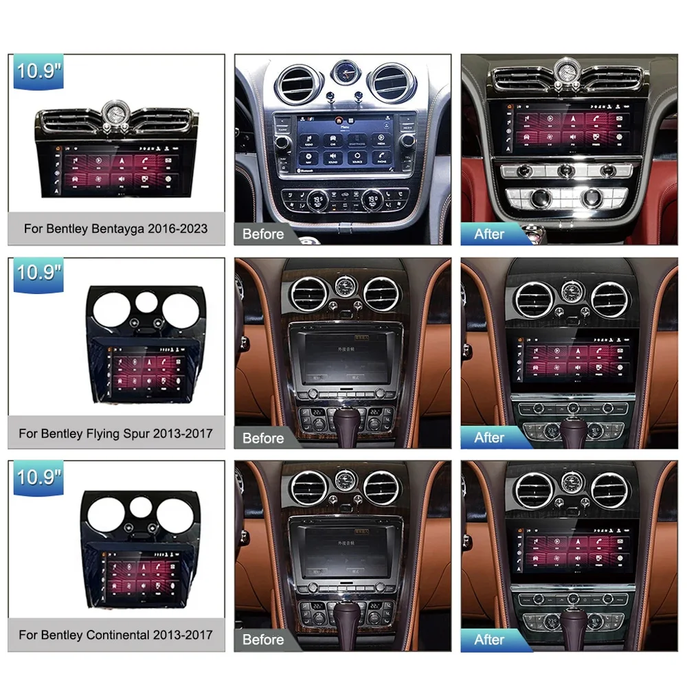 10.9 ''أندرويد 13 ل بنتلي بينتايجا 2016-2020 شاشة سيارة تعمل باللمس الملاحة Carplay راديو السيارة DSP BT مشغل وسائط متعددة 1600*720