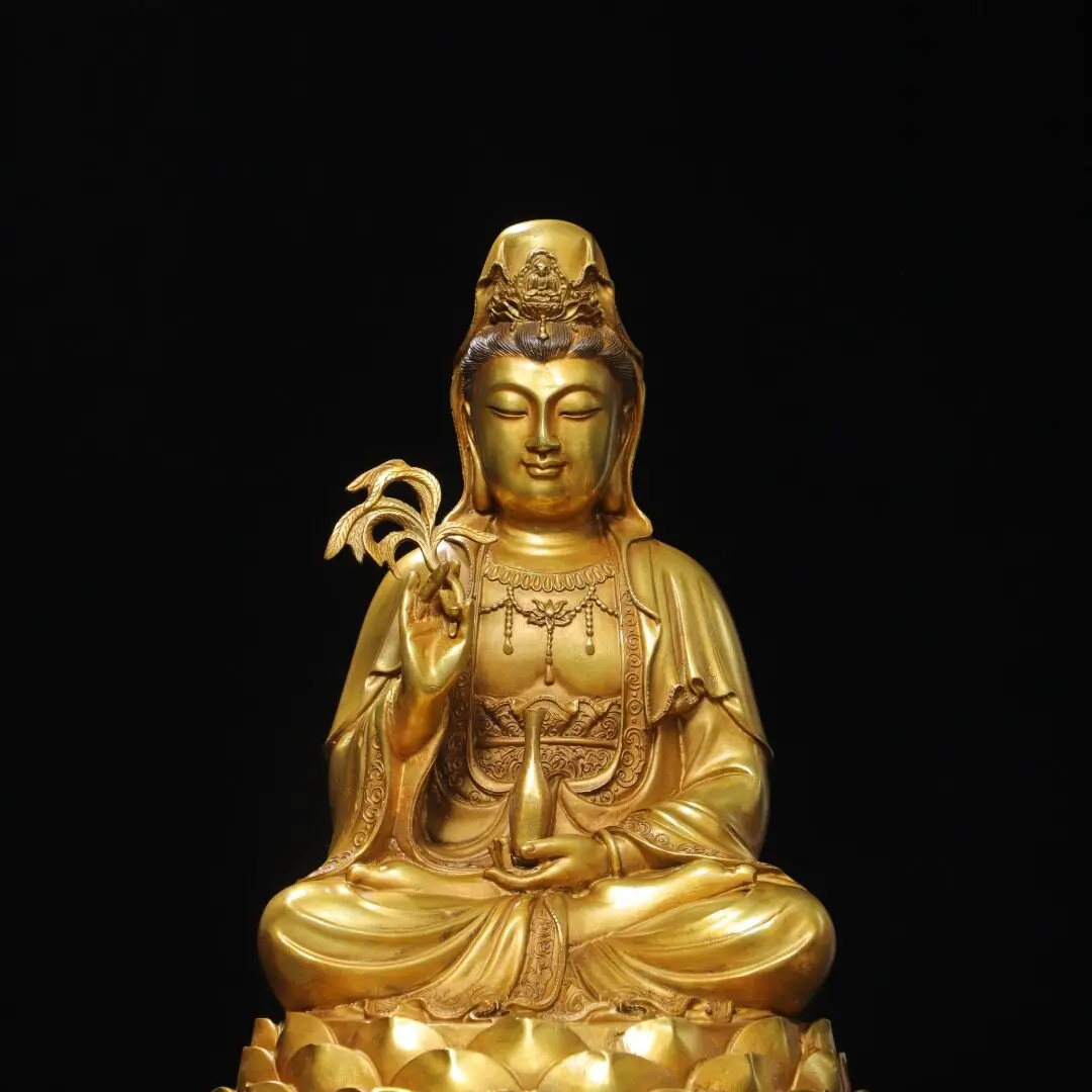 Avalokitesvara Guanyin Brass Buddha Statue Free Spirited Home Altar Decoration