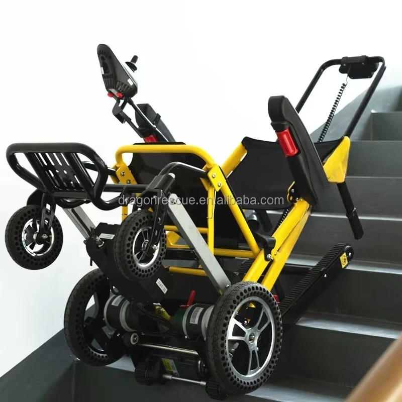 Foldable Electric Stair Climbing Chair, 169KG Load Capacity, Aluminum Alloy, Yellow, Portable Mobility Aid, Height Adjustable