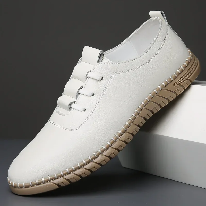 

Handmade Leather Casual Shoes For Men Soft Sole White Color Fashionable Explosion Style Direct Factory Sales