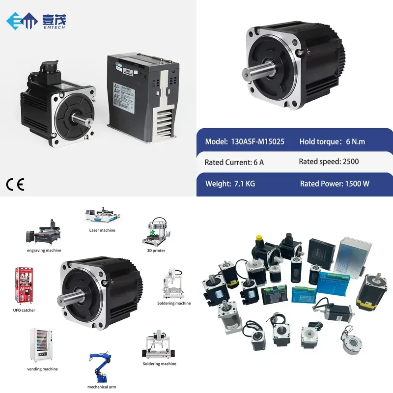 for Emtech 1.5KW 130mm Three Phase AC Servo Motor 15N.m Drive System 220V 60Hz IE3 Efficiency 2500RPM Flange Mount CE