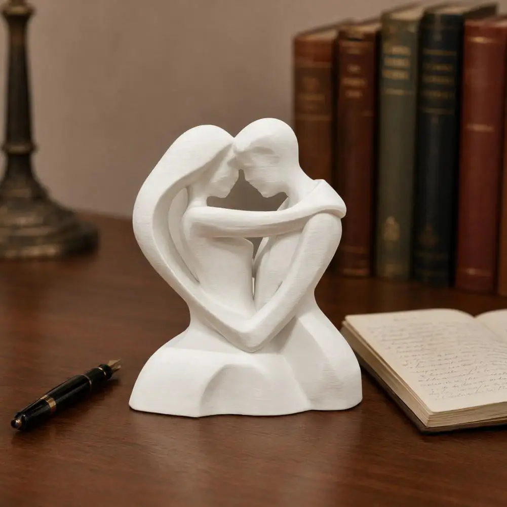 3d Printed Home Decor White Matte Ornaments 3d Printed Hugging Couple Sculpture Heart-shaped Embrace Figurine Matte White