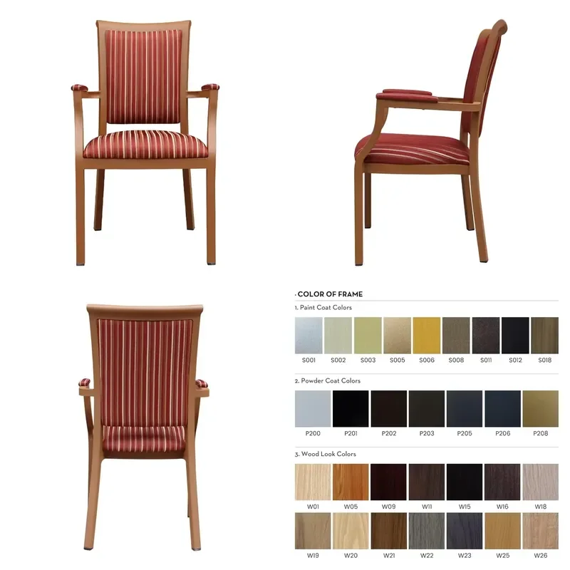for Modern Restaurant Armchair Senior Living Chair Nordic Design Wholesale Wood Grain Metal Hotel Chair