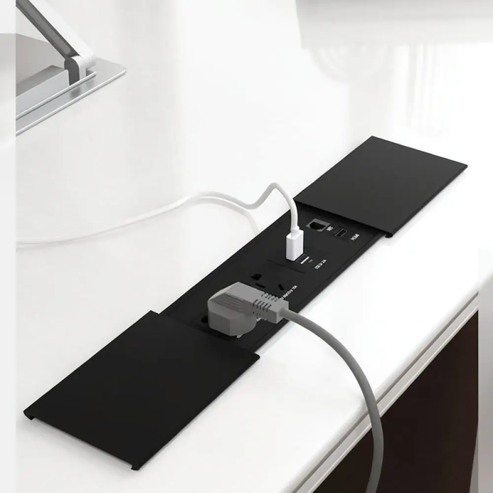 Sliding Tabletop Recessed Power Outlet Office Desk Hidden Socket Station Wireless Charger USB Connectivity Electrical Hub