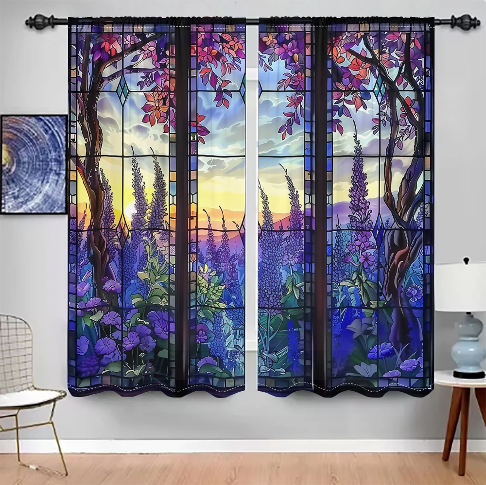 Wisteria and sunset curtains Beautiful wisteria at sunset, a set of two pieces, home living room bedroom curtains