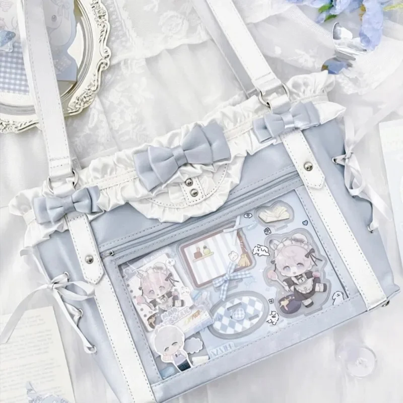 Y2K Aesthetic Bow Itabag Tote Bag Sweet College PU Shoulder Bag Anime Millet ItaBag Japanese High Capacity Ribbon Itabag New