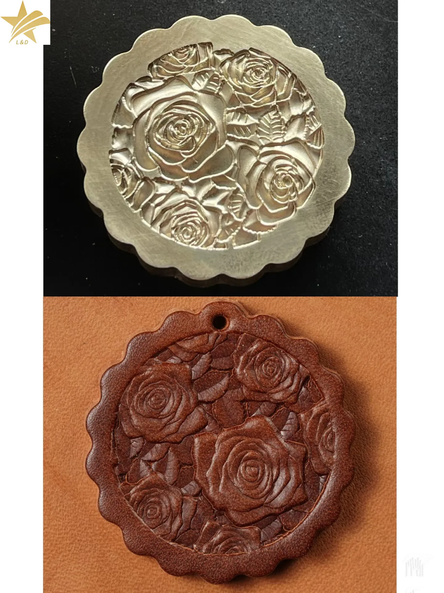 

Brass Leather Embossing Stamp 3D Rose Flower Pattern Leathercraft Carving Die Tool for DIY Pendant Notebook Decoration