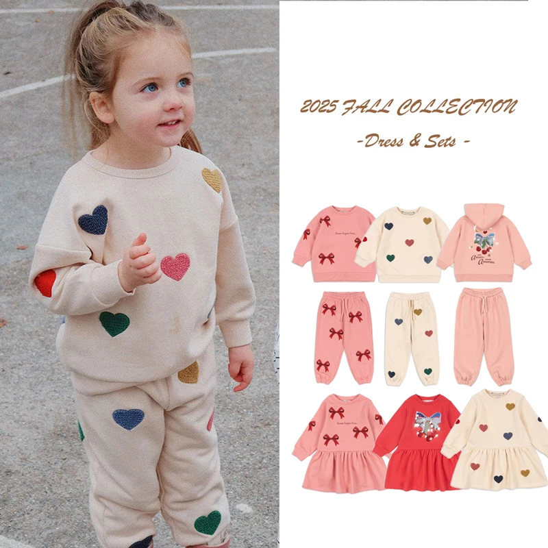 

2025 Autumn Baby Girl Dress Kawaii Girl Hoodie Sets Casual Dress Sweatshirt Joggers Cotton Loungewear Children's Clothing