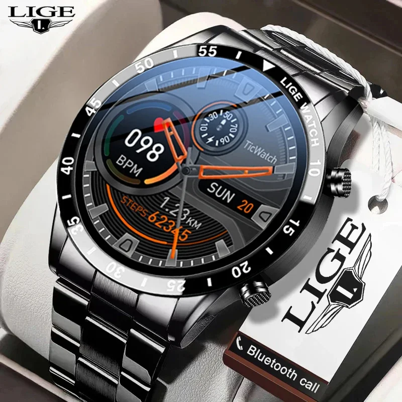 

LIGE 2024 New Full Circle Bluetooth Call Smart Watch Men Waterproof Sports Fitness Watches Men Smartwatch For Android IOS+Box