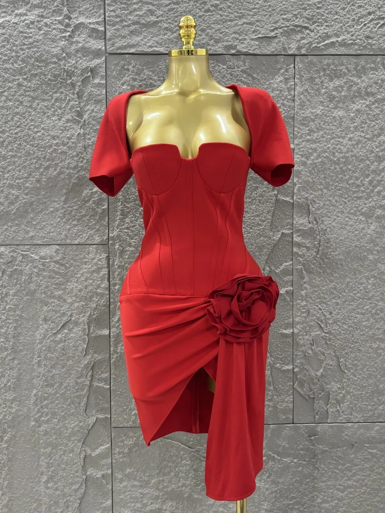 

Красный цвет, женское сексуальное облегающее мини-бандажное платье с коротким рукавом и квадратным воротником с цветочным принтом, ТВ-шоу, праздничный наряд для вечеринки