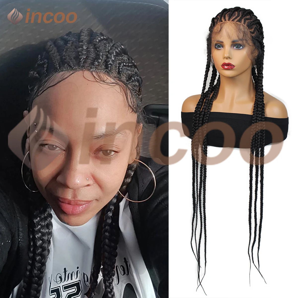 

Synthetic Full Lace Front Wig For Black Women 36" Cornrows Braided Lace Wigs With Baby Hair Knotless Box Braiding Wig