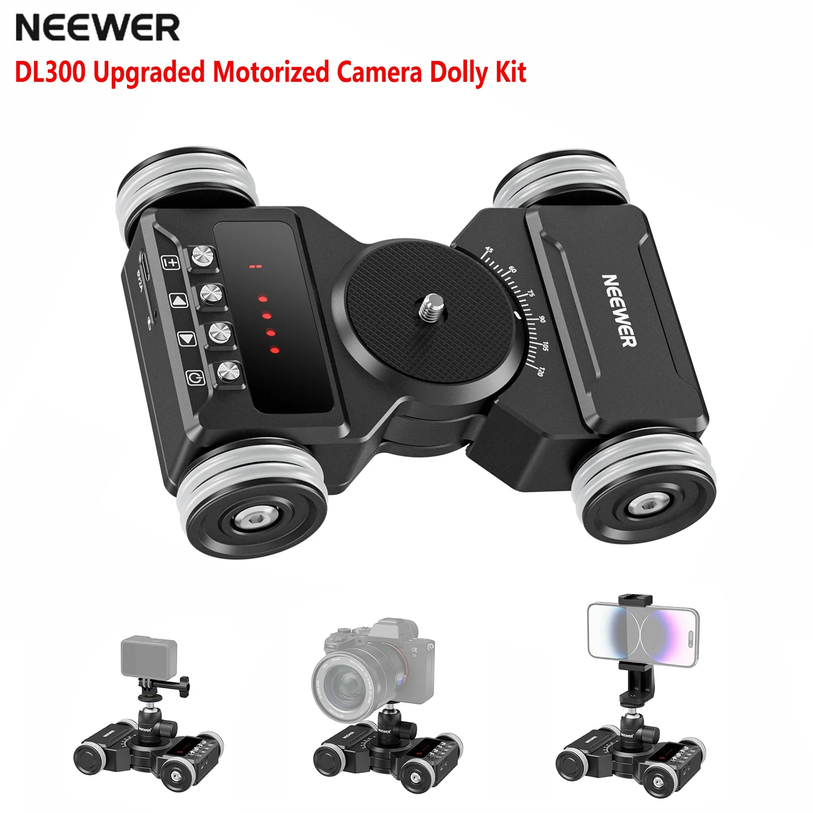 

NEEWER DL300 Upgraded Motorized Camera Dolly Kit Ball Head For Action Camera DSLR Camera Mirrorless Camera Smartphone