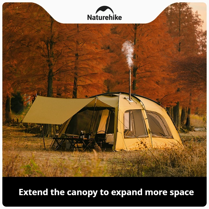 Naturehike 2-4 People Camping Tent Outdoor Travel Large Space Family Tent One Bedroom&one Living Room Silver Coated UPF 50+ Tent