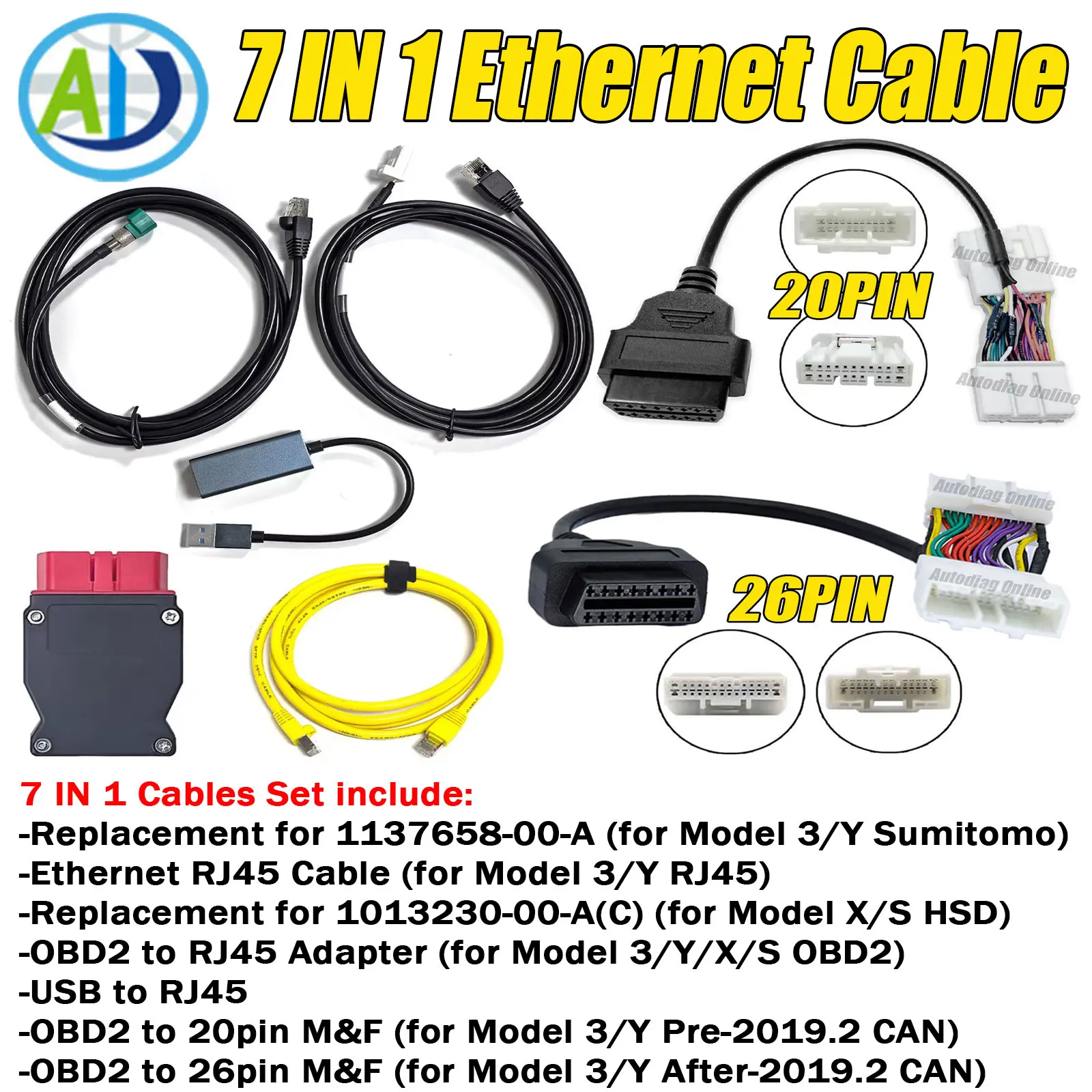 Ethernet-Kabel für Tesla Model 3/Y/X/S 1013230-00-A/1137658-00-C für Tesla Toolbox ENET Diagnoseadapter 26-Pin 20-Pin zu OBD2 – Detail 15