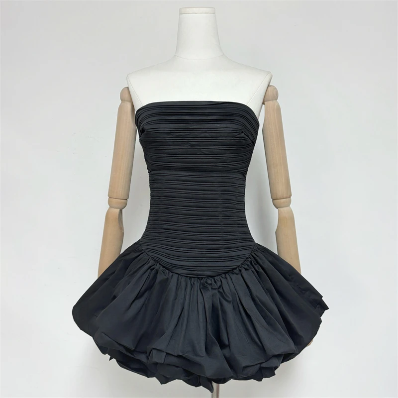 

Женские платья Новое плиссированное облегающее мини-платье на осень 2021. Платья миди без рукавов в форме бутона цветка. Элегантные вечерние платья.