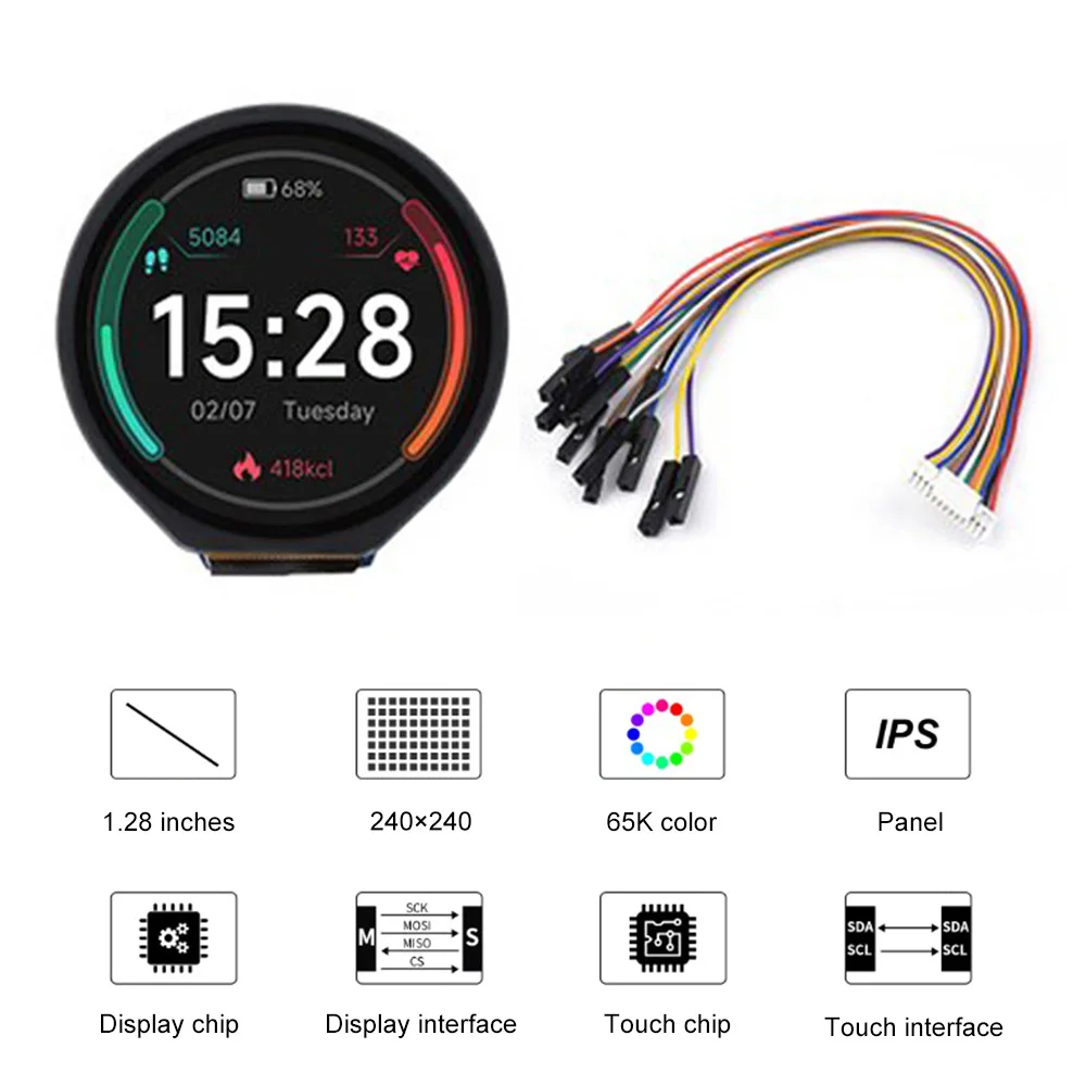 1.28 inch Round LCD IPS Module 240x240 Resolution 65K RGB Colors SPI Interface for Arduino Raspberry Pi STM32