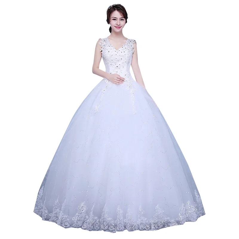 Customized Wedding Dress Bride Simple Lace Up Wedding Dresses Plus Size Princess V-neck Ball Gowns Dresses  Vrstidos De Novia