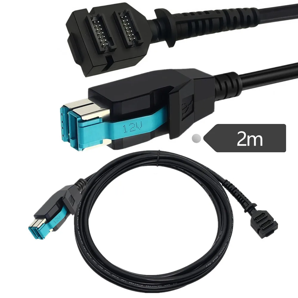 JavicTech Scanner Cable for Verifone VX820, Dual 14pin IDC Female Power Supply to 12V Powered USB 8P Scan Extension Cable