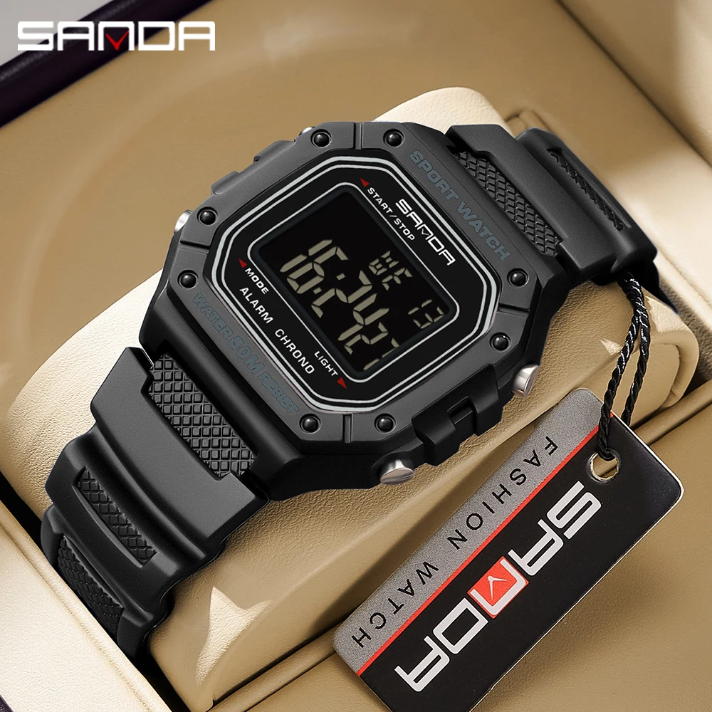 Sanda 2156 New Electronic Men's Watch Waterproof Student Korean Edition Simple Alarm Clock Single Display Small Block Watch
