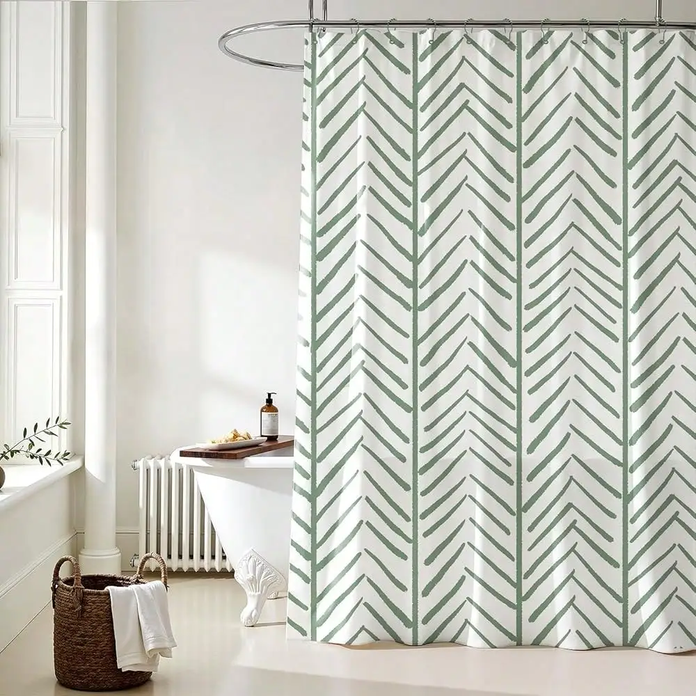 

Shower Curtain Set: Soft Black And White Shower Curtain, Modern Geometric Hand-Drawn Thick Herringbone Pattern, Bohemian Bathtub Bathroom Decorations Home Décor With Hooks, 72\ X 72\