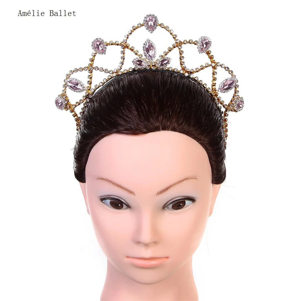 HB048 Free Shipping Gold Crown with Pink Stones for Le Corsaire Hairwear La Esmeralda Headwear Hair Accessories Headdress