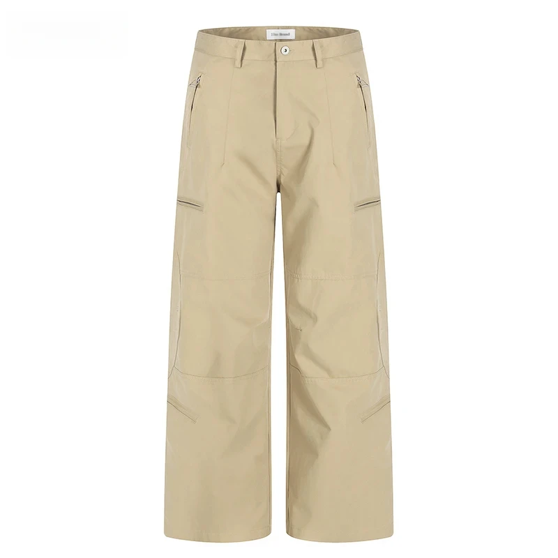 سستة متعددة جيب البضائع السراويل الرجال بلون عارضة الرجعية مستقيم واسعة الساق السراويل الفضفاضة رجل #3