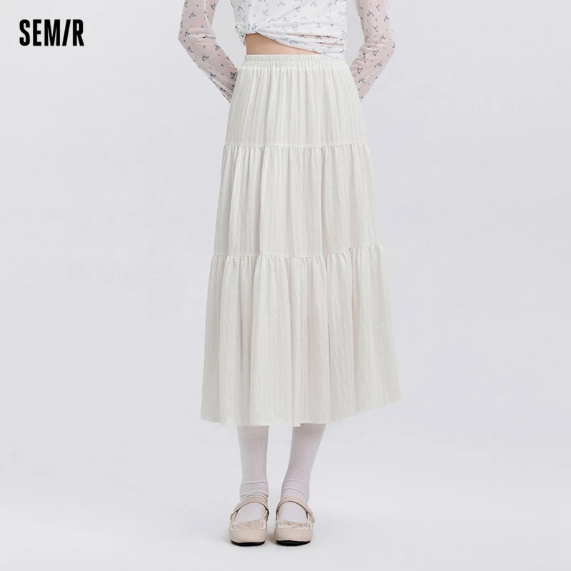 

Semir Skirt Women Elastic Waist A-line Long Skirt 2025 Spring New Textured Tiered Ruffle Dress Elegant Flowy