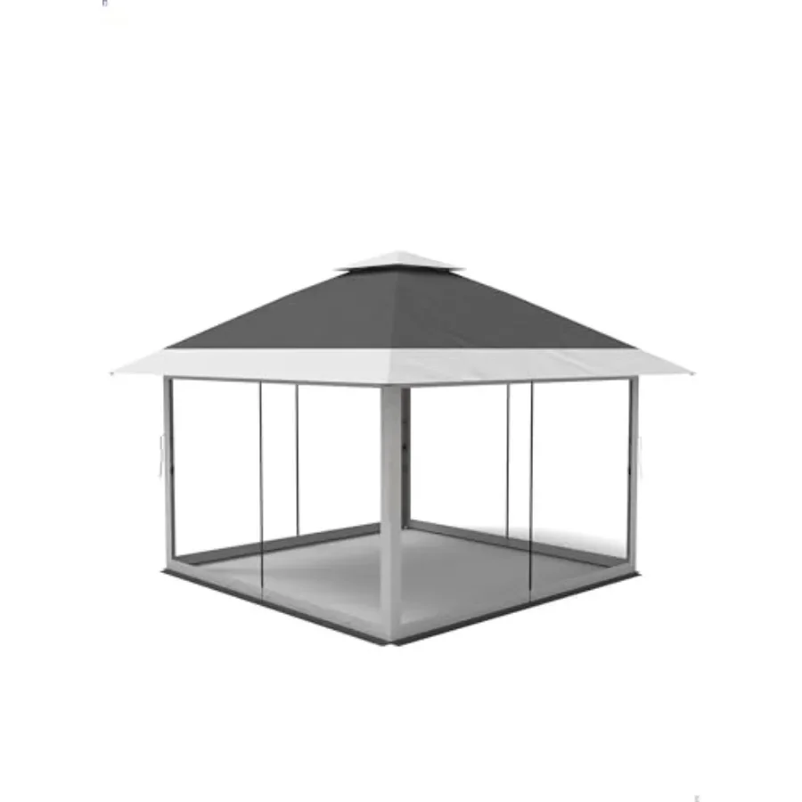 13x13 Pop Up Gazebo Outdoor  Shelter with Mosquito Netting 4 Stags  Gazebo Tent for Lawn Garden Backyard Deck Charcoal Gray + L