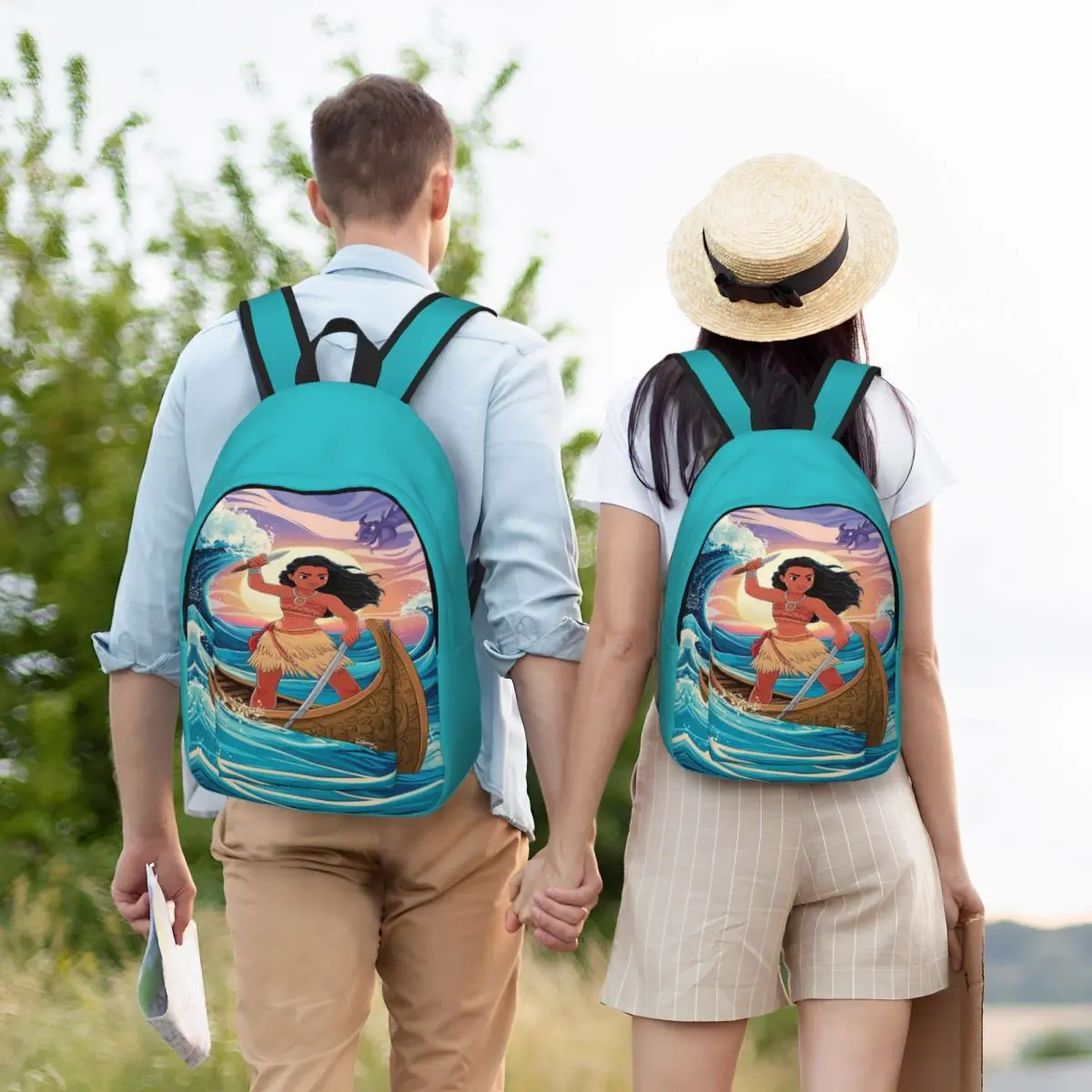 Custom Moana Wallpapers Canvas Backpack for Men Women Water Resistant School College Bag Printing Bookbag