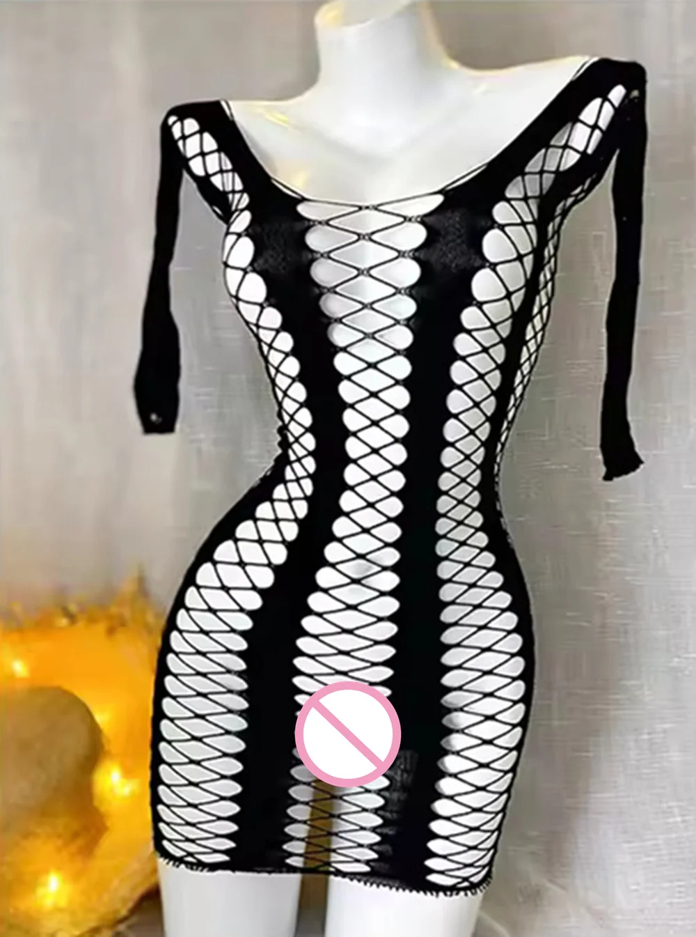 Damen Netzkleid Sexy Dessous Rundhals Halbarm-Kleid Dehnbares Figurbetontes Ausgeschnittenes Babydoll Nachtclub Party Outfit – Detail 1