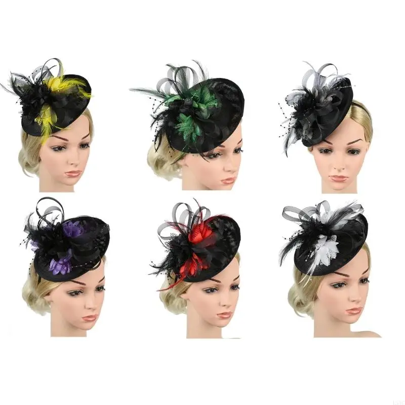 

L5YC Wedding Bowler Mesh Hat Women Fascinator Pillbox Hat Church Flower DerbyHat