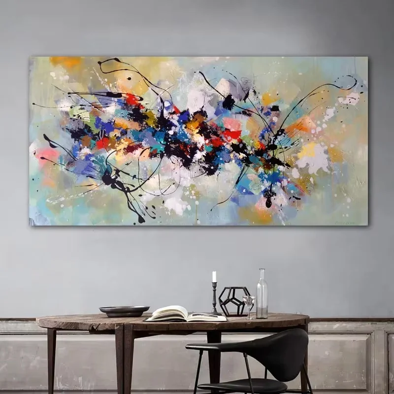 Large Size Colorful Block Canvas Painting Scandinavian Wall Art Quadros Abstract Poster Print Home