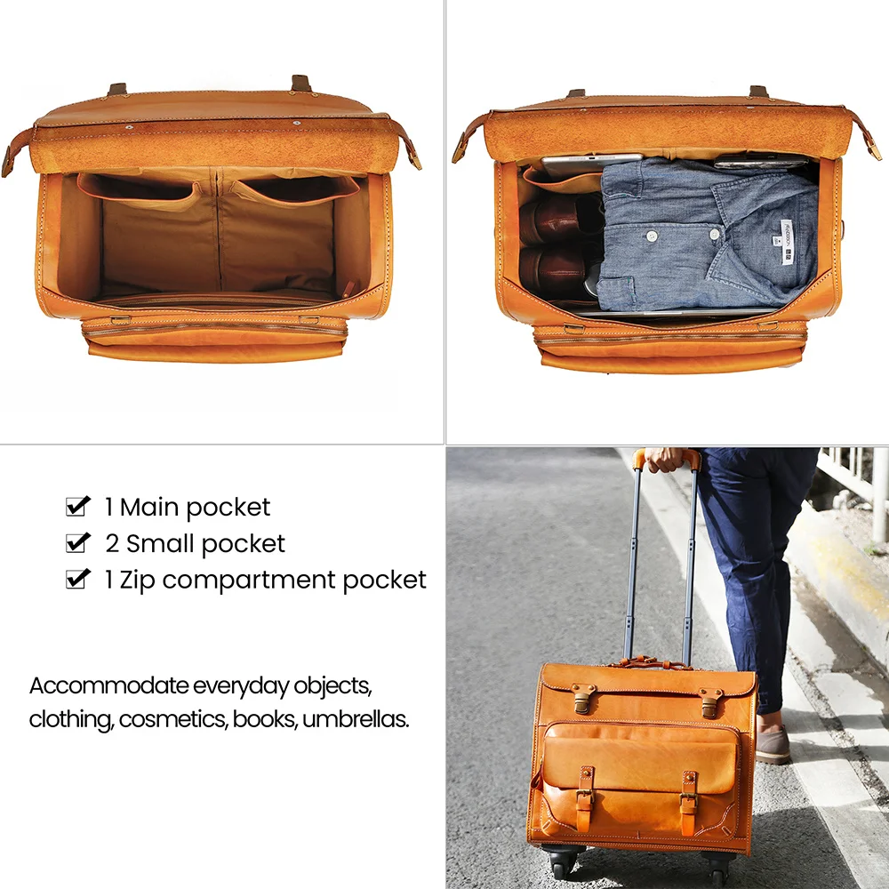 Valises de luxe et sacs de voyage en cuir véritable, valise de cabine de 20 pouces pour hommes et femmes