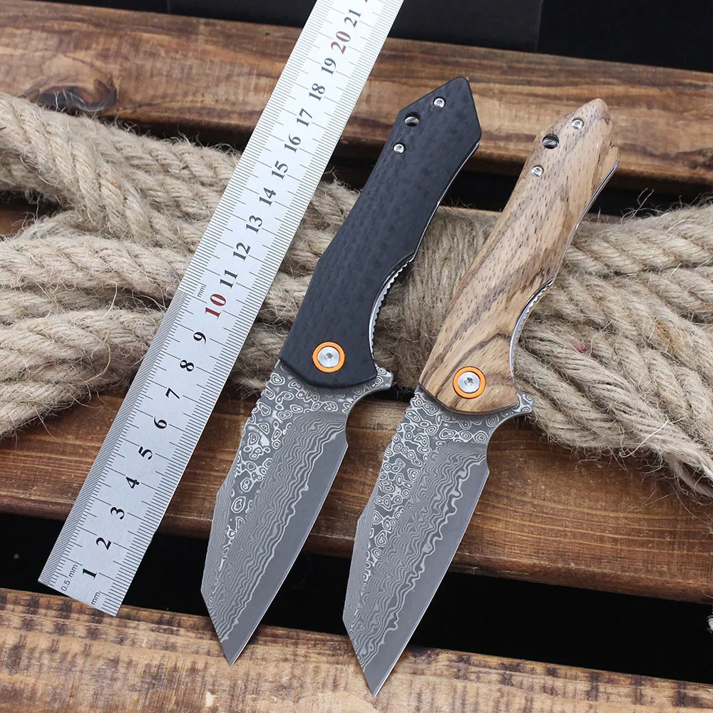 Damascus Folding Knife Carbon Fiber Handle Outdoor Survival Camping Hunting Tanto Knife High Hardness Portable Pocket Knives - view 2