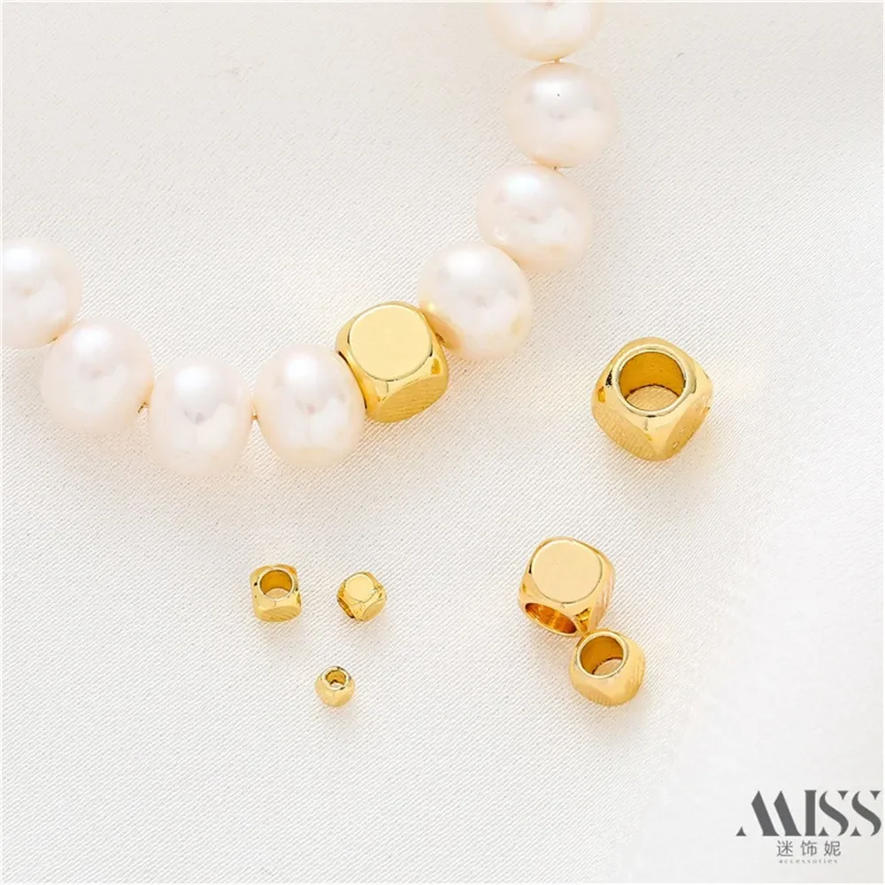18K Gold-plated Geometric Cube DIY Accessories, Square Spacer Beads, Handmade Bracelet, Necklace, Headwear Material